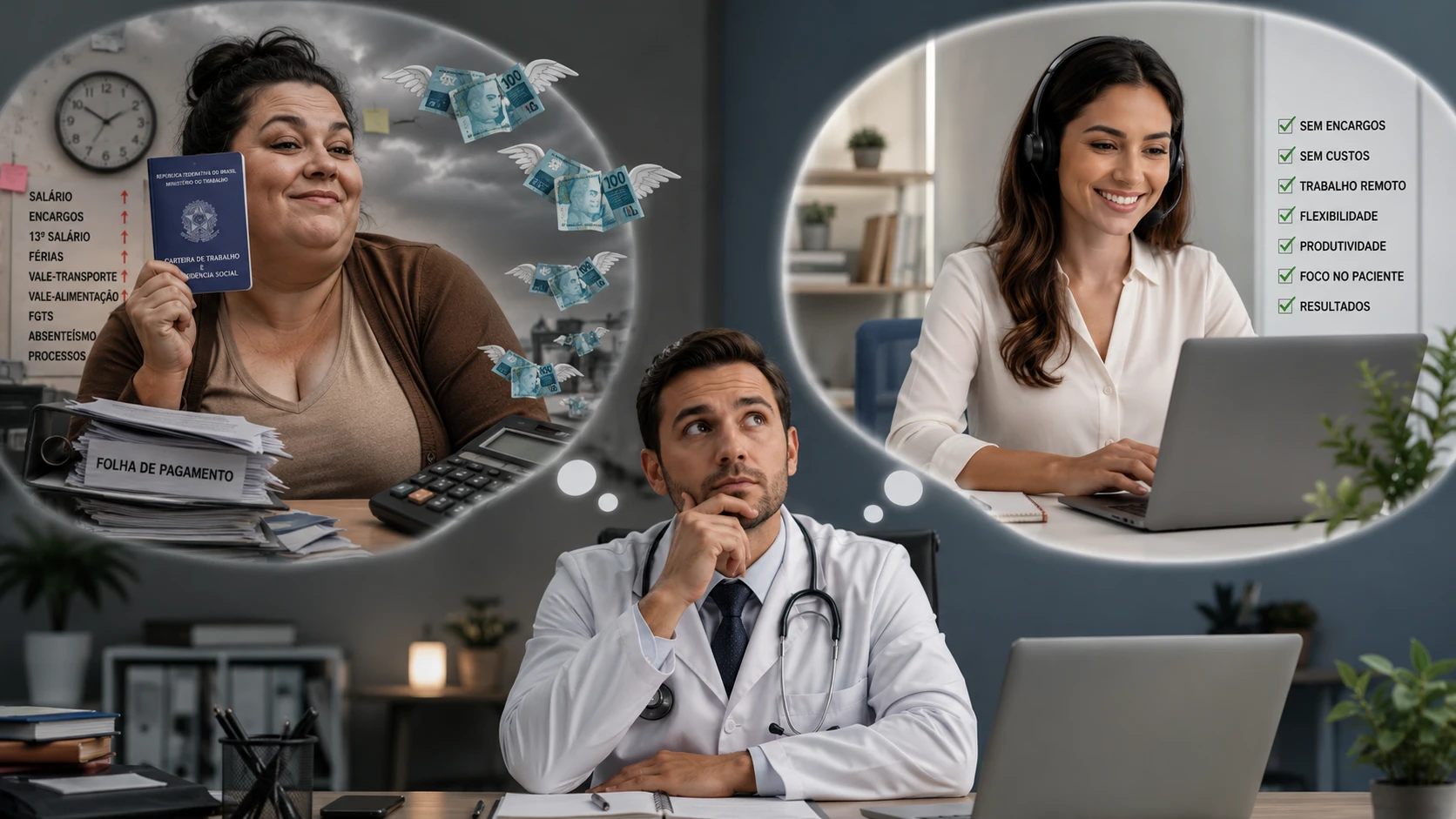 Assistente virtual médica ajudando a reduzir custos da clínica em comparação com assistente CLT